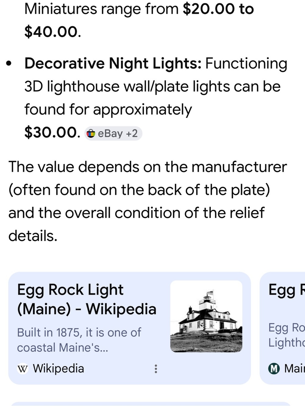 #2071* Vintage Art Egg Rock Lighthouse Ceramic Wall Plaque in White and Red - Picture 7 of 13